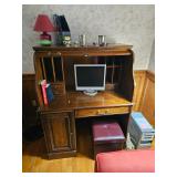 Roll Top Desk, Computer, Monitor, Desk Lamp