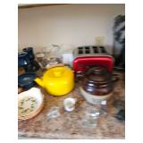 Tea Kettle, Toaster, Glass Pitcher, Crock