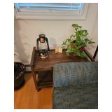 Rolling Side Table, Oil Lantern, House Plant