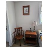 Bed Side Table, Lamp, Wood Corner Chair
