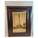 Rare 1846 Colored Lithograph In Frame Of Original Washington Monument Design By WM Endicott & Co 