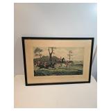 On The Hunt Colored Antique Engraving 