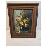 Small Oil On Board Floral Painting By R Broughton 