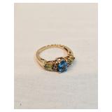 14k Gold Ring With Aquamarine Diamonds And Periodot 