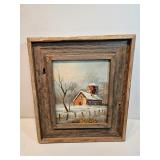 Barn In Winter Painting Oil On Board Signed Deacon 
