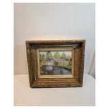 Oil Painting On Canvas In Ornate Gold Wood Frame  