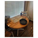 Kitchen Table, Cast Iron Pan, Glass Bowls, Pot