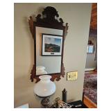 Vintage carved mirror, electric oil lamp style