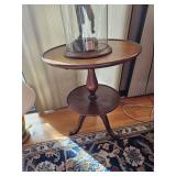 Round two tiered side wooden table, vintage table