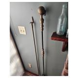 fireplace tools, vintage glass bottle