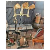 Golf fireplace tools, golf figurine door stop, Fireplace bellows, brass pot
