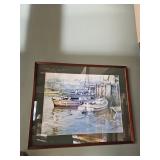 Misty Morning framed artwork, boat marine picture