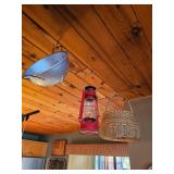 Lantern, baskets, metal colander 