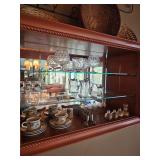 Mini salt & peppers, tea cup and saucers, crystal stemmed, Creamer & sugar silver lids