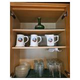 Green Bud Vase, Harvard Ceramic Creamers, Drinking glasses, Nesting glass bowls