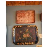 Wooden basket tray, Toleware tray, Tin tray