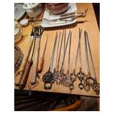 Ornate turkey skewers, BBQ Spatula & Fork, BBQ tongs