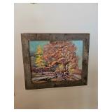 Old world style framed New England Fall Picture 