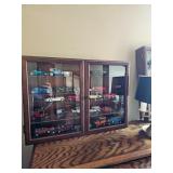 Die cast cars in case, table lamp