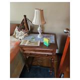 Table lamp, Wooden Side table, Coach hand bag