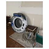 large floor fan, tow able tube, outdoor side table