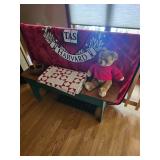 Harvard University Throw Blanket, Stuffed Bear Toy, Quilt, Wooden Bench