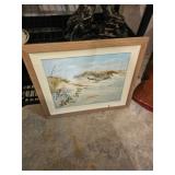Framed Beach Scene Painting