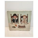 2 Kids Eating Folk Art Painting Oil On Canvas