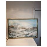 Oil On Canvas Winter Scene Painting Signed Adler 1995