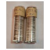 2 Rolls Of Fifty 1959 P Silver Dimes From Bank Marked Uncirculated 
