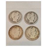 4 Barber Half Dollars Lot