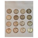 Walking Liberty Half Dollars Lot Of 16