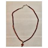 Sterling And Orange Beads Necklace 