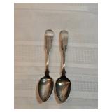 Pair Of Old Coin Spoons With G Monogram