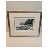 Seagulls Over The Rocky Cove Framed Watercolor By Lucille Geiser