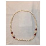 Antique Ivory Or Bone  And Amber Necklace 