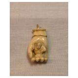 Antique Ivory Or Bone Pendant With 14k Gold Clasp 