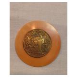 Antique Oriental Brass Button On Bakelite 