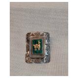 Sterling Silver With Malachite And 18k Gold Alpaca Brooch/Pendant 