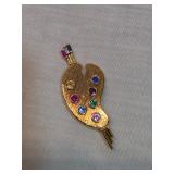 14k Gold Brooch With Rubies Sapphire And Topaz Stones