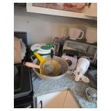 Salad spinner, Assorted colanders, Hand mixer, Food scale