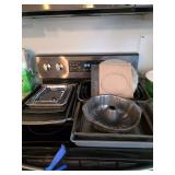 Bunt pan, Pampered Chef pie rim cover, Cookie sheets, Sheet pans