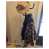 Coat hanger, Hat, Yellow plaid jacket