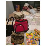 Art supplies, totes, assorted towels and linens