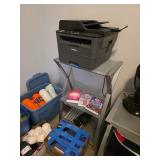 Bins of Yarn, LARGE box of office supplies, Printer, Two tier Shelf 
