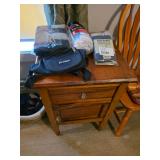Wood side table, Fanny pack, Mens socks