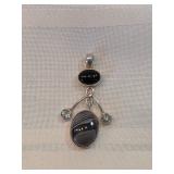 Sterling Silver With Botswana Agate Onyx And Aquamarine Pendant