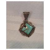 Antique Native American Made Sterling Silver And Turquoise Pendant 