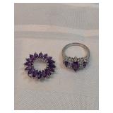 Sterling Silver And Amethyst Ring And Pendant Combo
