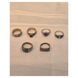 Six Size 7 Sterling Silver Rings
